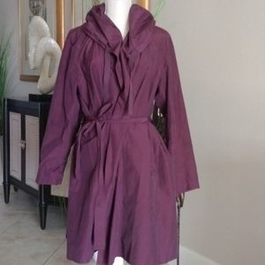 Eileen Fisher trench coat/rain coat in purple w/hood & pockets